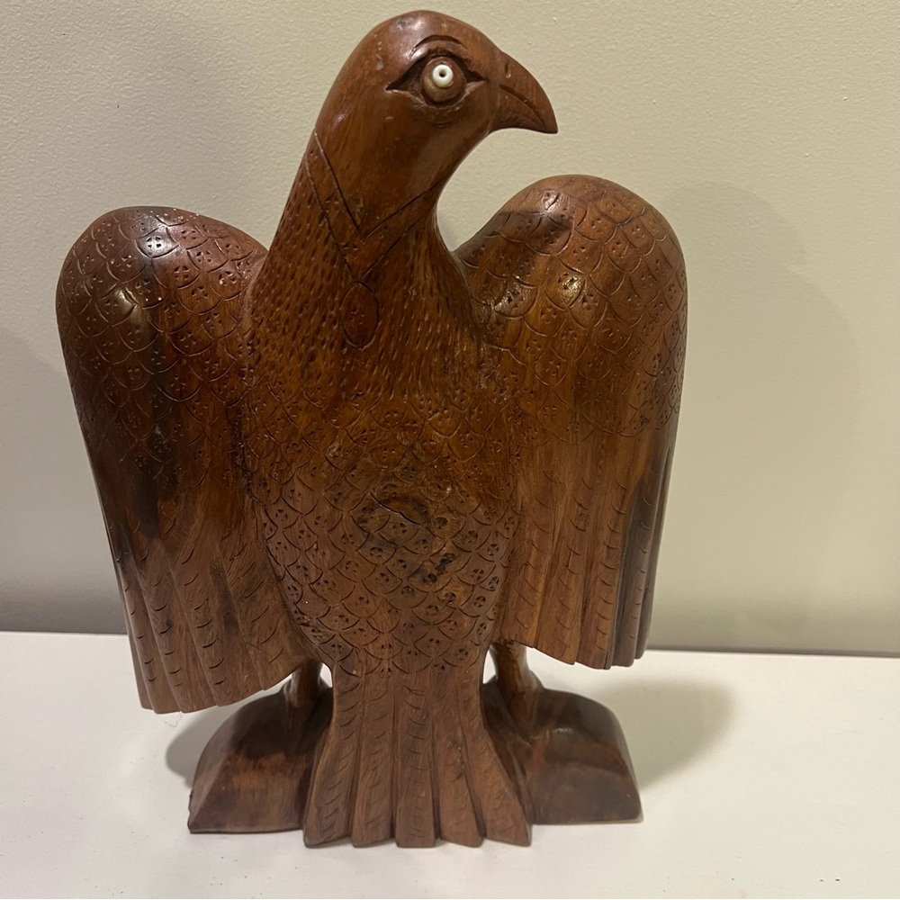Hand Carved Wooden Eagle With Ship Emblem Vintage